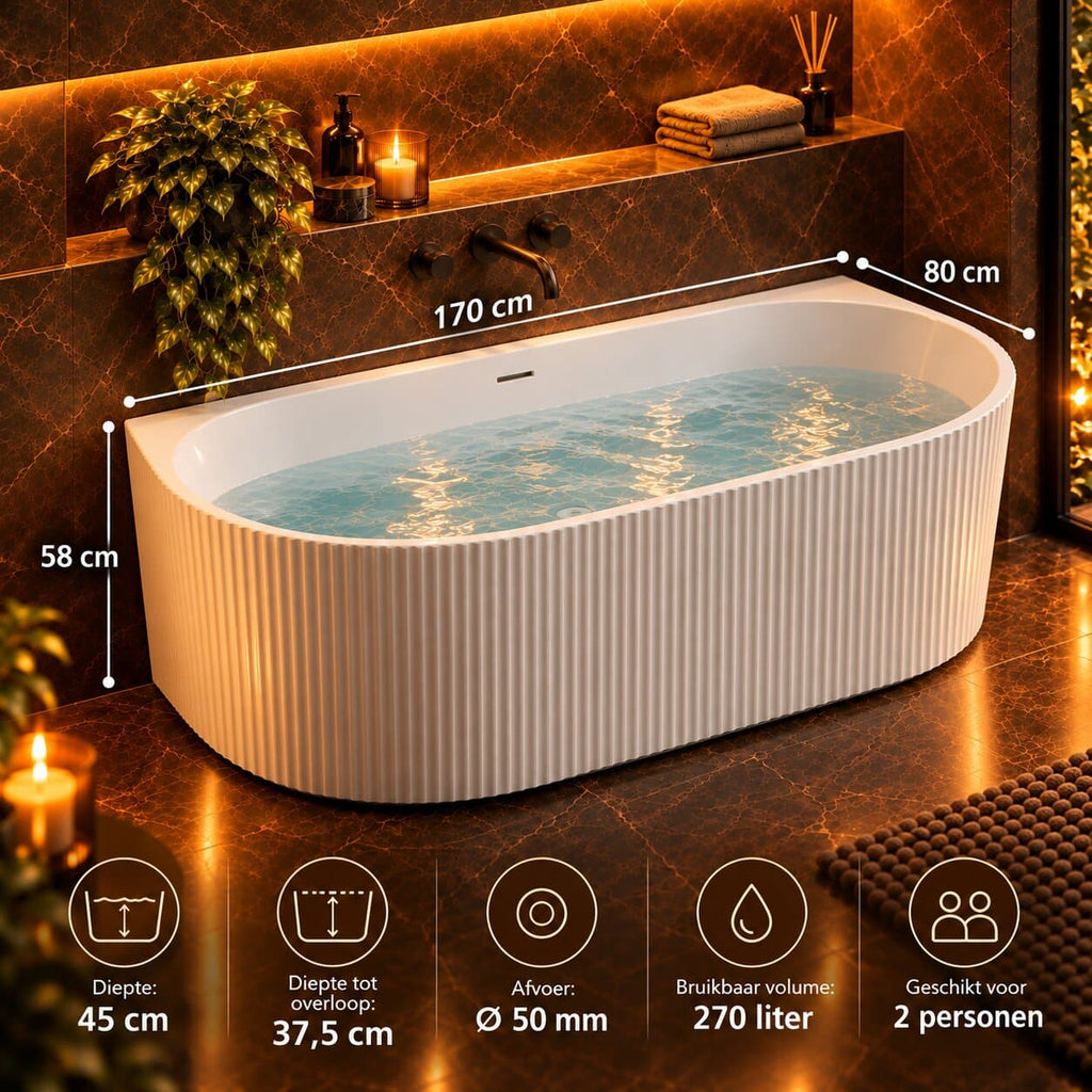 ALONI Muffly Halfvrijstaand Bad met Verticale Strepen 170×80 cm – Mat Wit details (2)