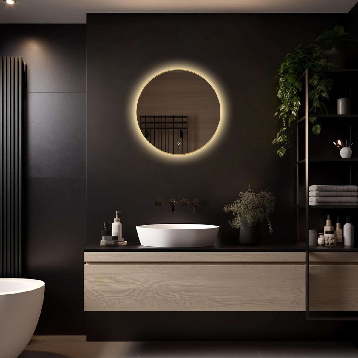 Badkamerspiegel Aurora 60×60, met Gouden Lijst licht variant 3