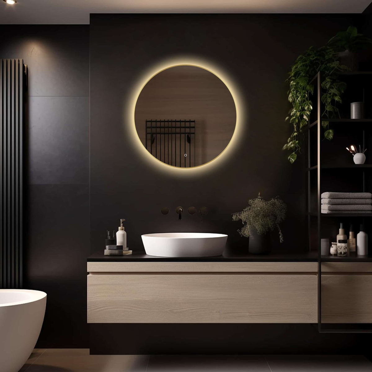 Badkamerspiegel Aurora 70×70, met Gouden Lijst licht variant 3