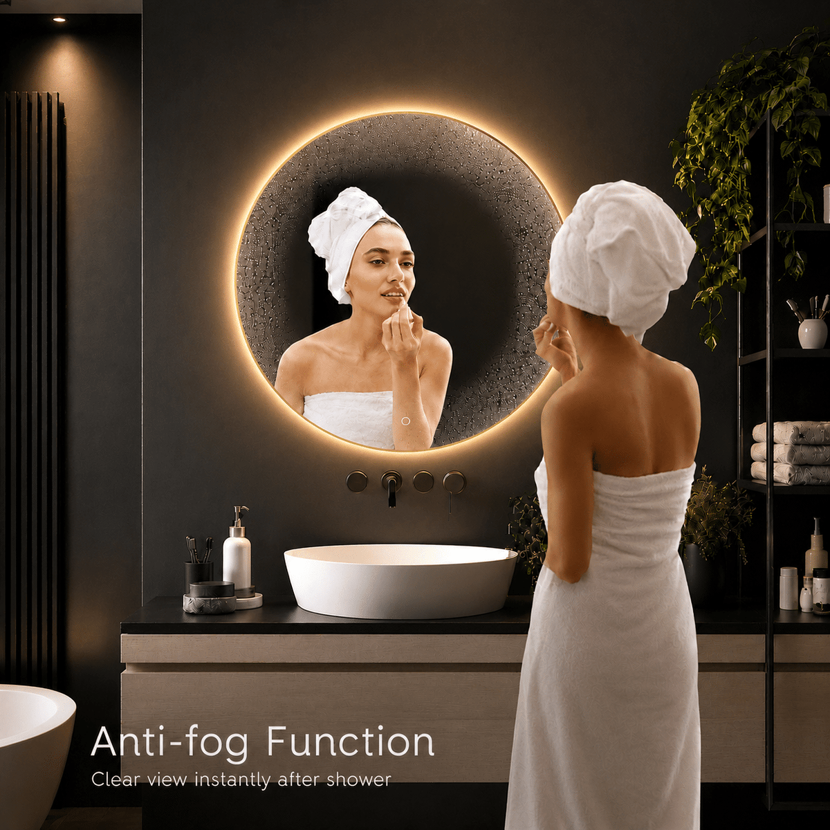 Badkamerspiegel Aurora 80×80, met Gouden Lijst anti fog