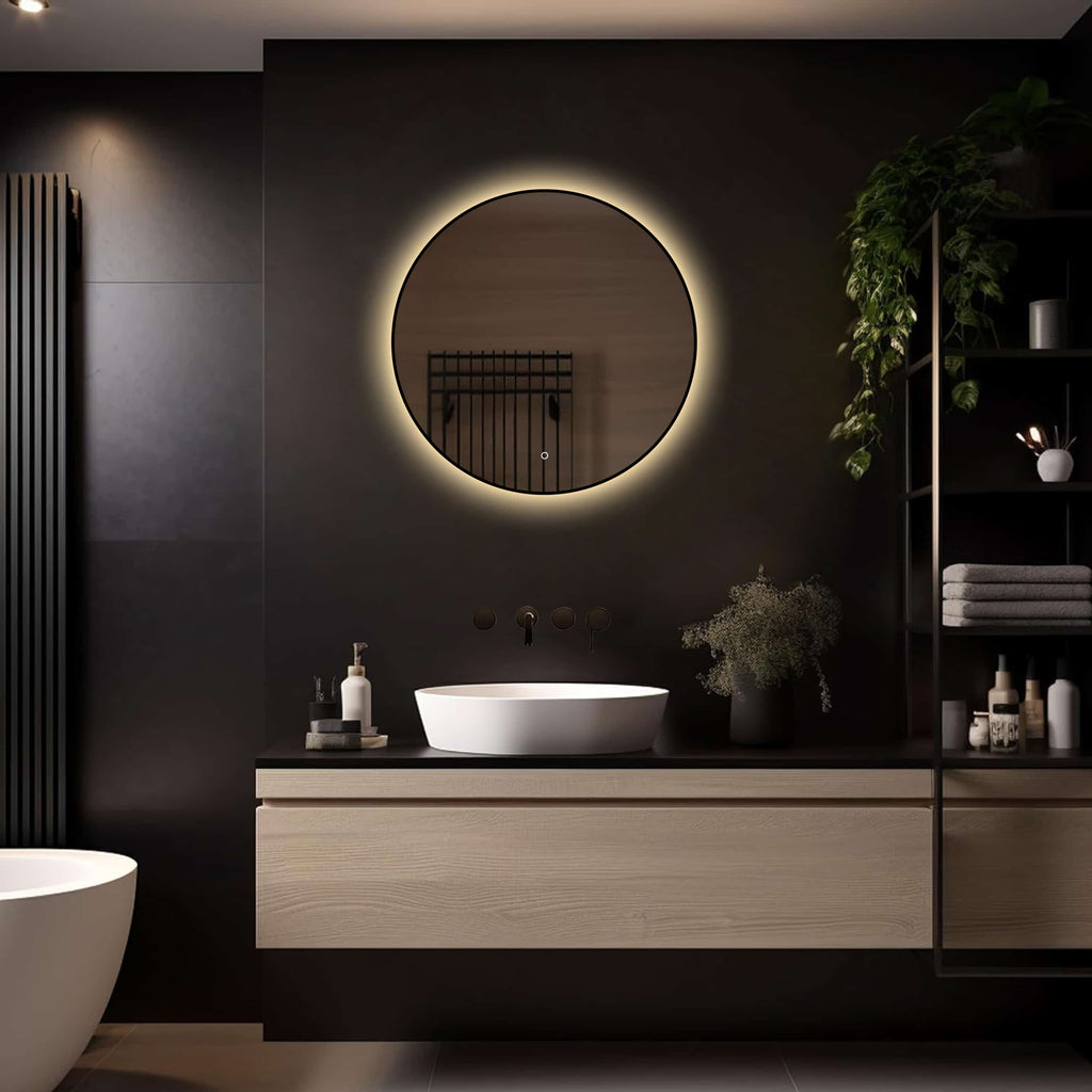 Badkamerspiegel Ilona 70×70, met zwarte lijst licht variant 3