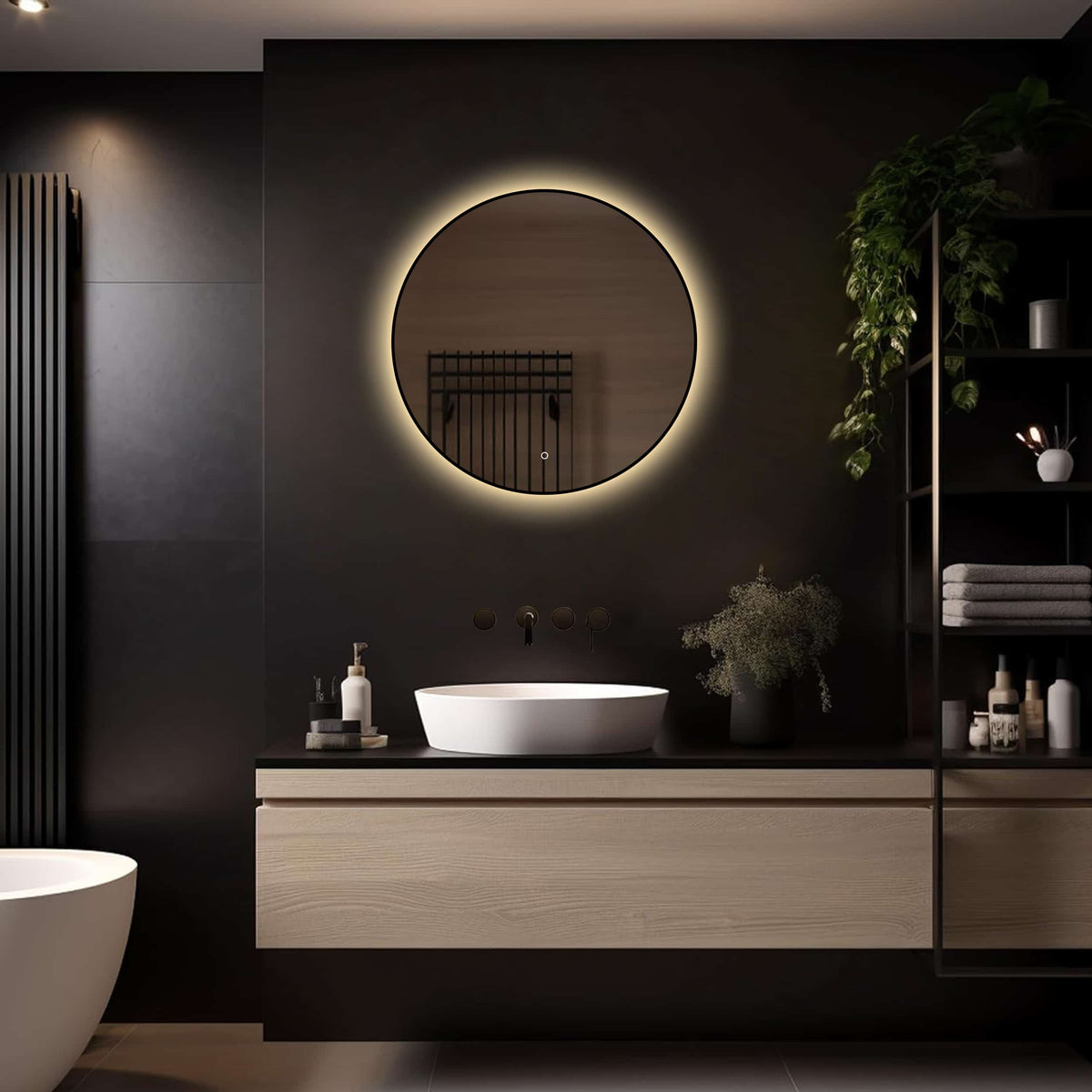 Badkamerspiegel Ilona 70×70, met zwarte lijst licht variant 3