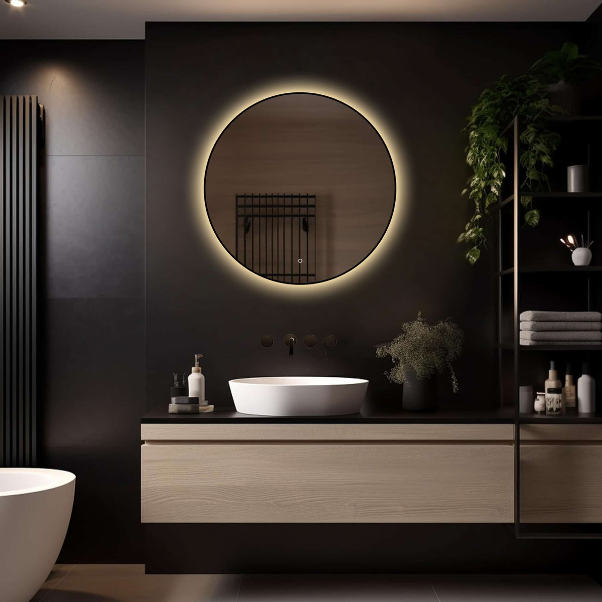 Badkamerspiegel Ilona 80×80, met zwarte lijst licht variant 3