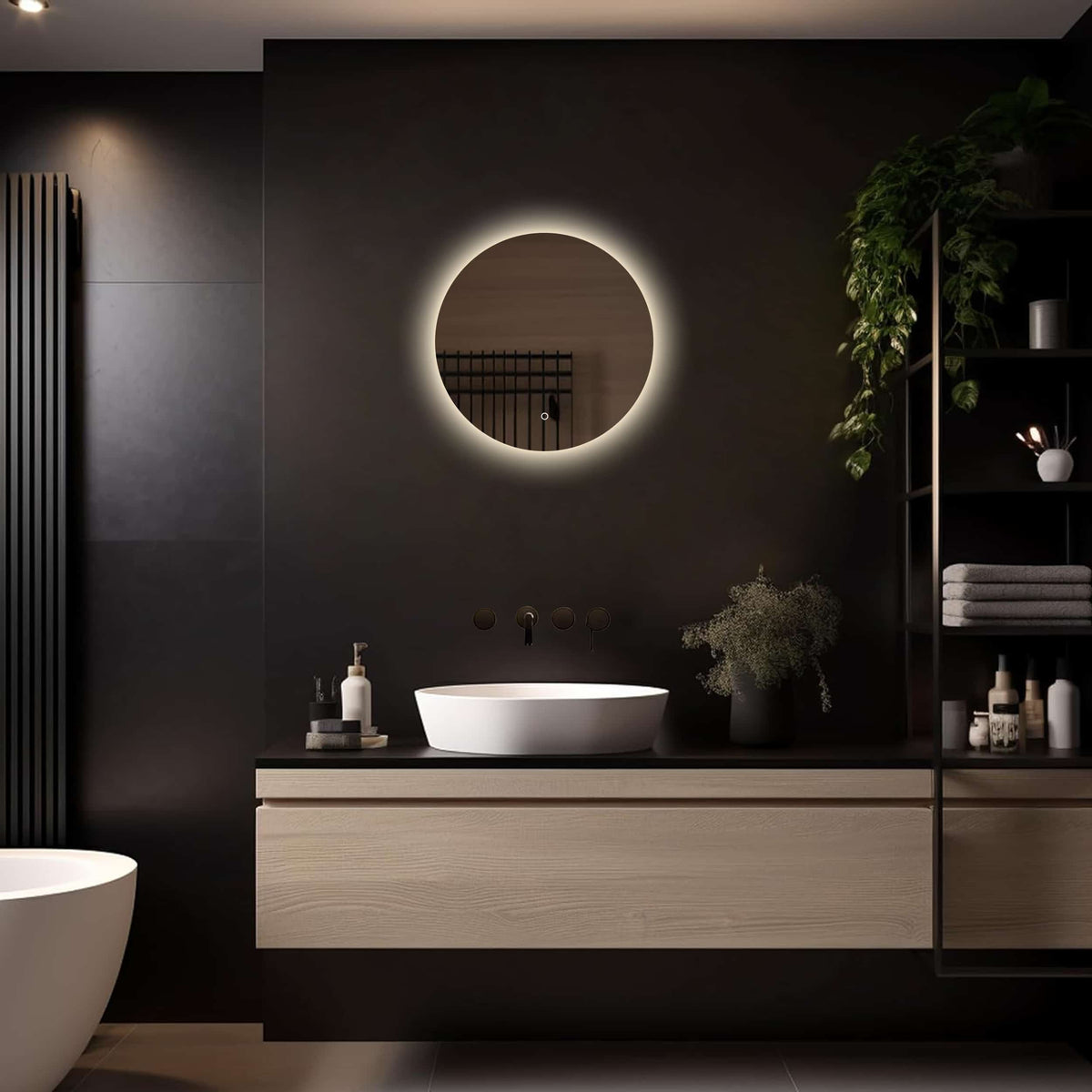 Badkamerspiegel Lena 50×50 licht variant 2 randloos