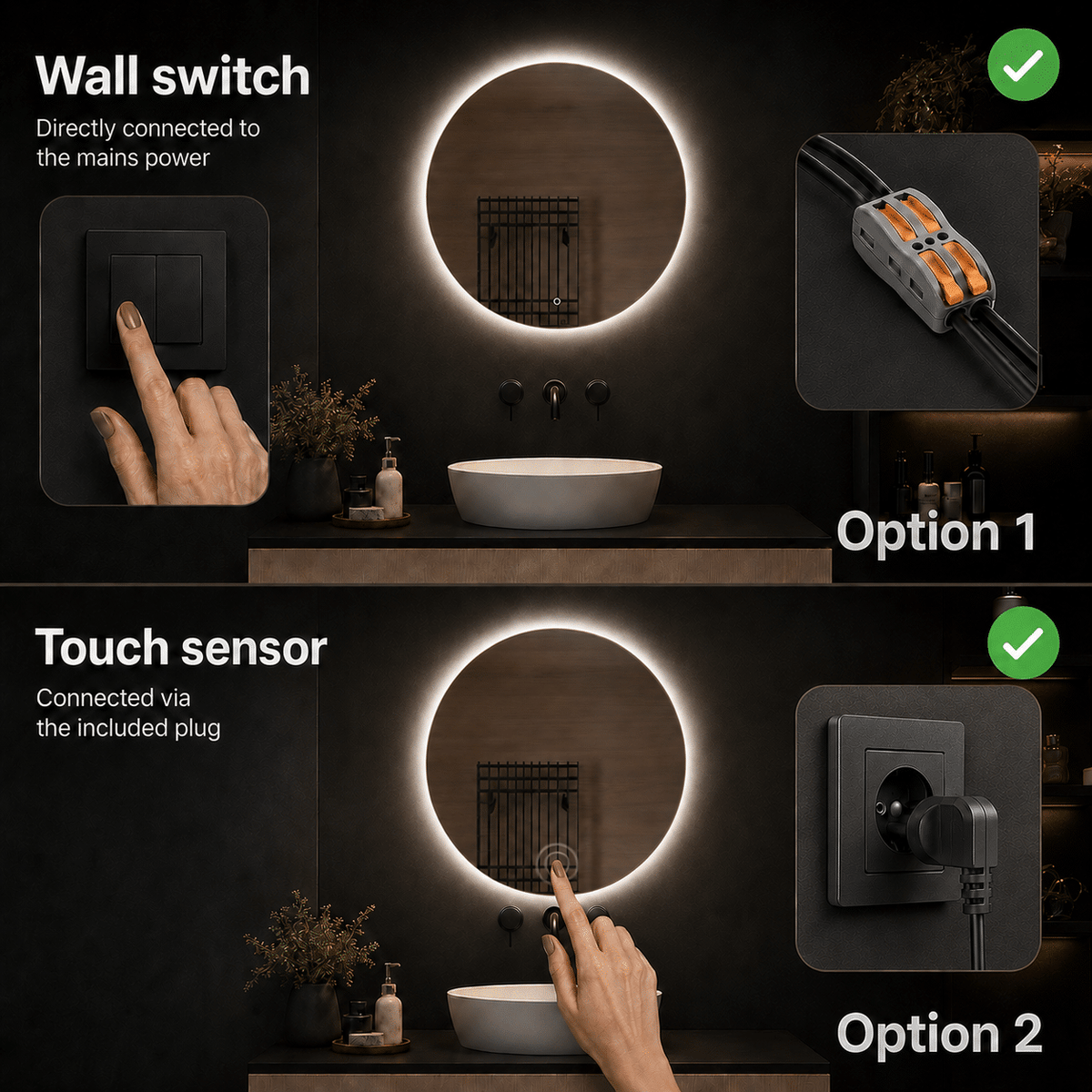 Badkamerspiegel Lena - met anti condens - wall switch