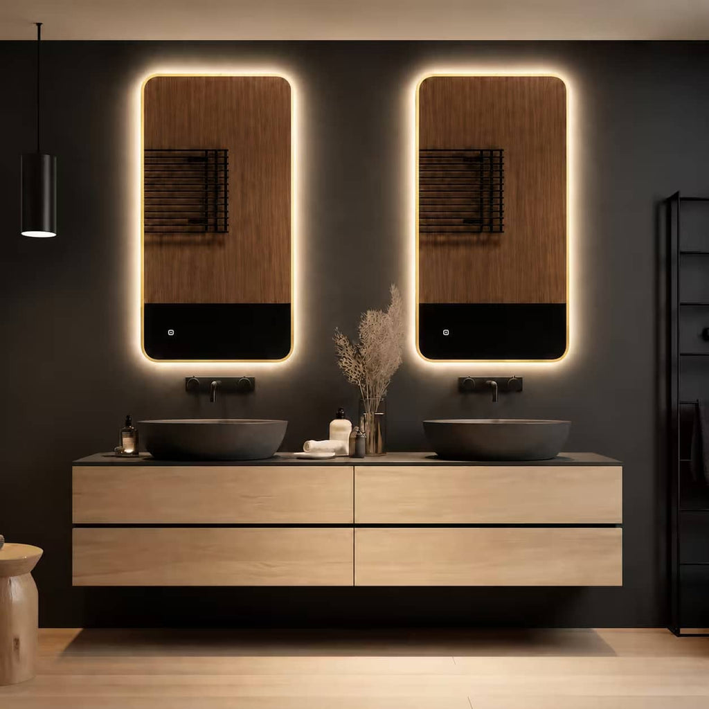 Badkamerspiegel Marbella 100x60, met gouden lijst details 2 naast elkaar
