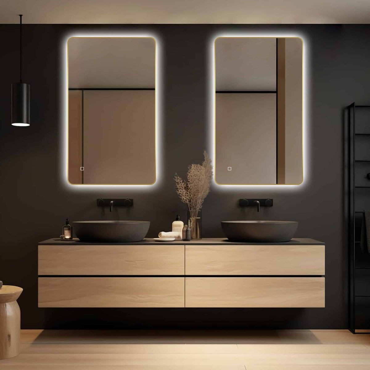 Badkamerspiegel Marbella, met gouden lijst verticaal 2 stuks