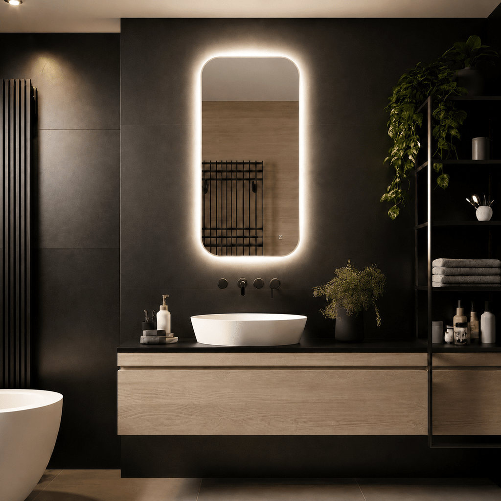 Badkamerspiegel Milano 100x50 , met gouden lijst 4000k