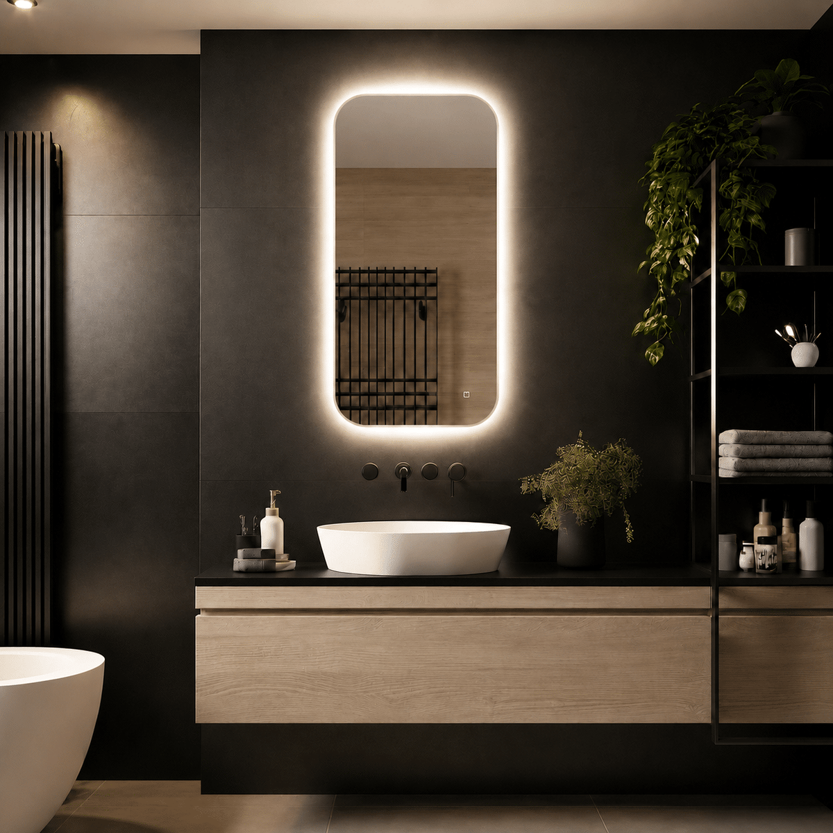 Badkamerspiegel Milano 100x50 , met gouden lijst 4000k