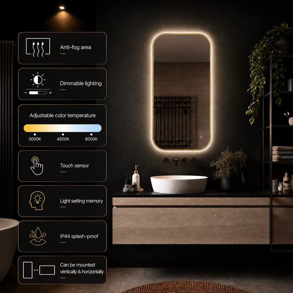 Badkamerspiegel Milano 100×50 , met gouden lijst detail (3)
