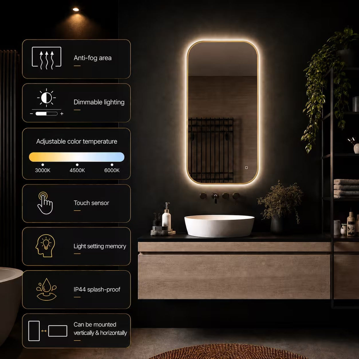 Badkamerspiegel Milano 100×50 , met gouden lijst detail (3)