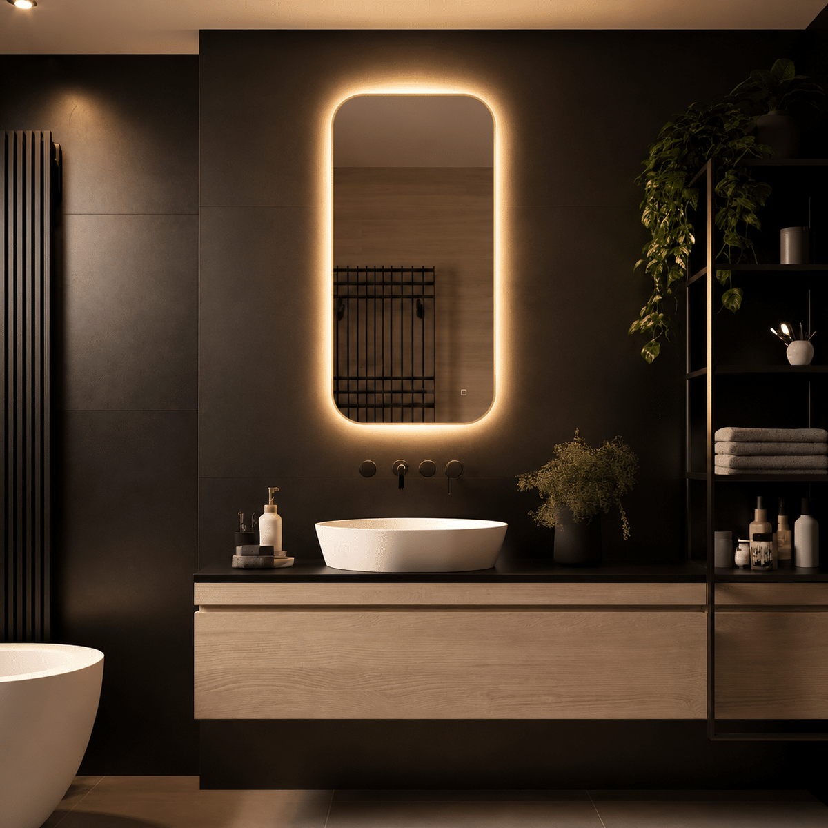 Badkamerspiegel Milano 100x50 , met gouden lijst. 3000k