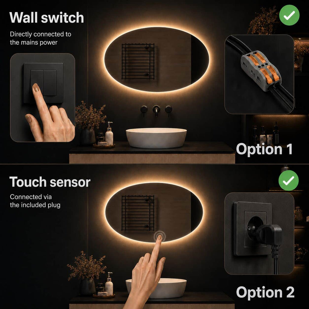 Badkamerspiegel Rondo via schakelaar of sensor te bedienen