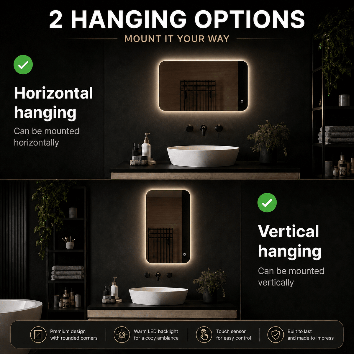 Badkamerspiegel Malaga 2way hanging