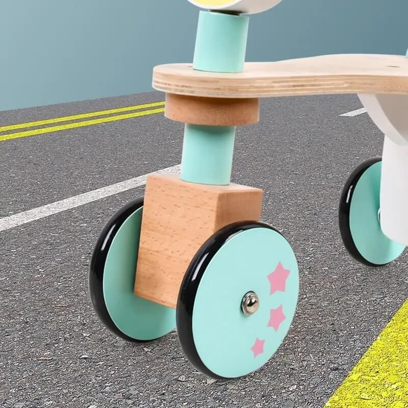 Houten Loopfiets Unicorn Kiddie-Bikes – 4 Wielen – Vanaf 1,5 Jaar – Peuter Loopfiets met Stabiel Frame - wielen
