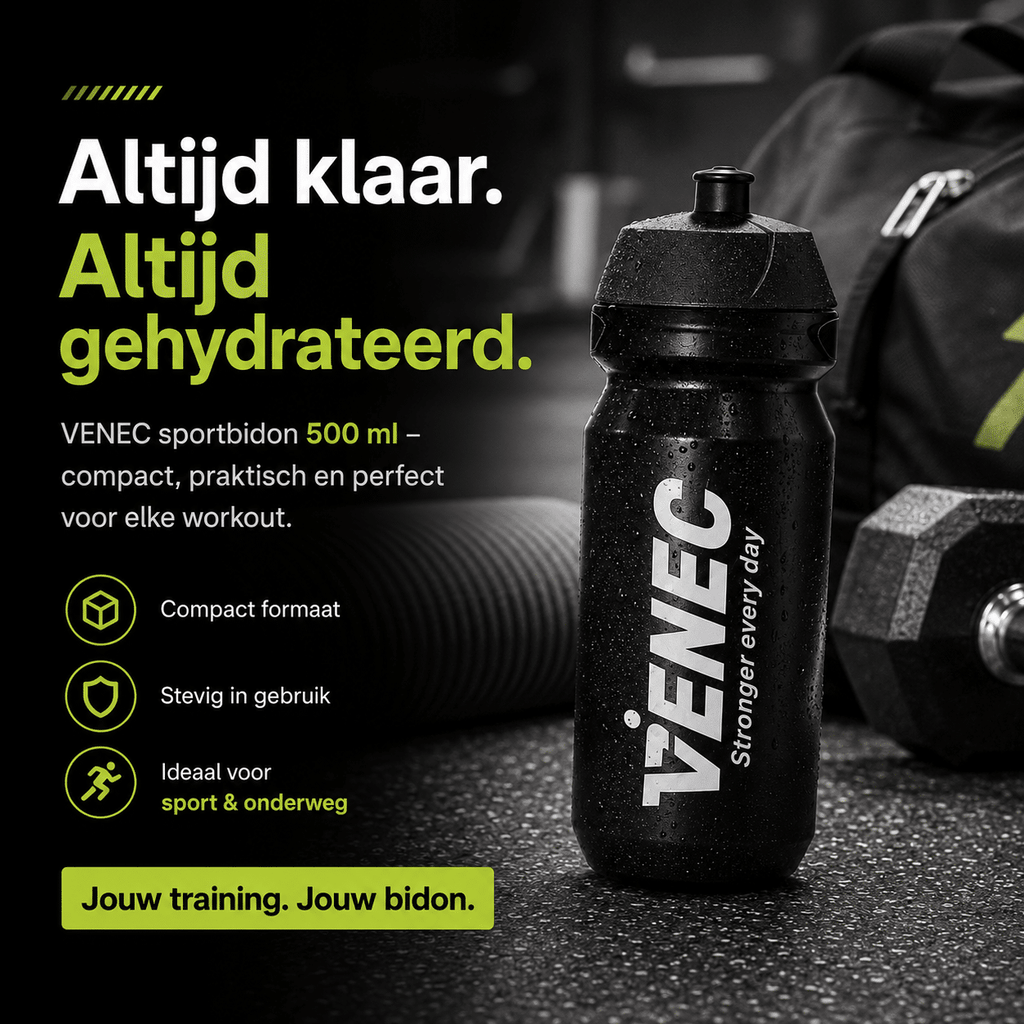 Venec Bidon 500 ml – BPA-vrije Sportbidon met Lekvrije Dop schuin hand altijd klaar