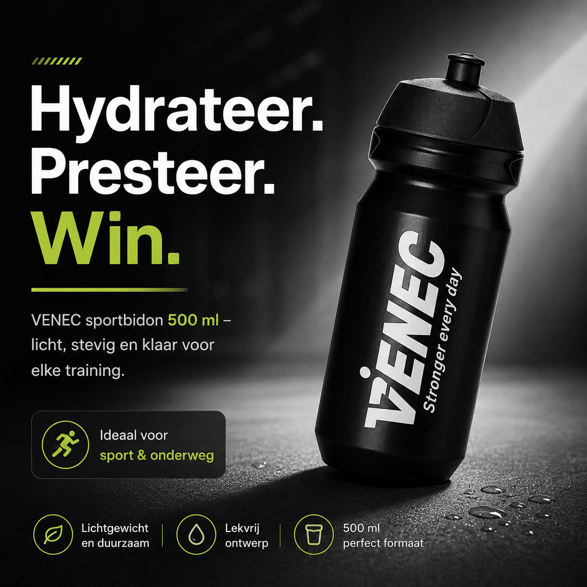 Venec Bidon 500 ml – BPA-vrije Sportbidon met Lekvrije Dop schuin