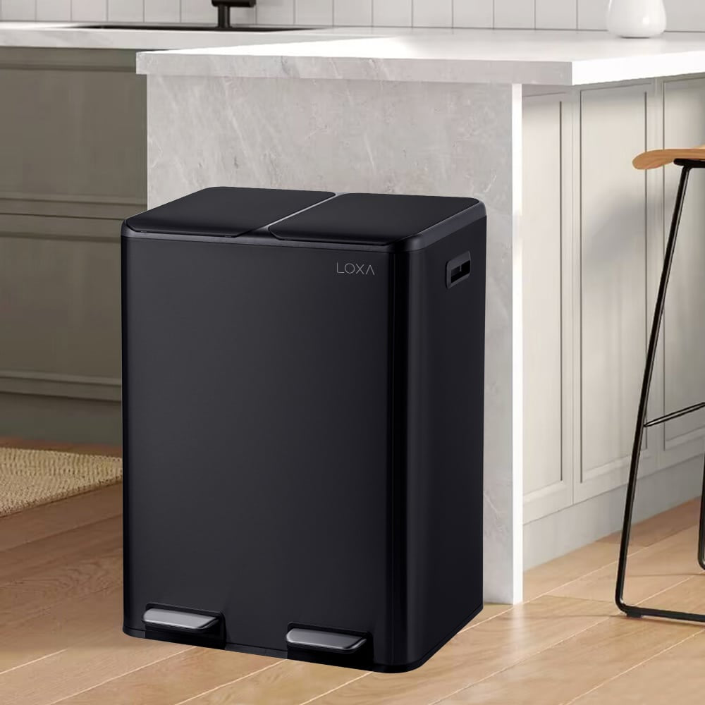 Prullenbak Malta 60L Zwart – 2 Compartimenten met Geurfilter