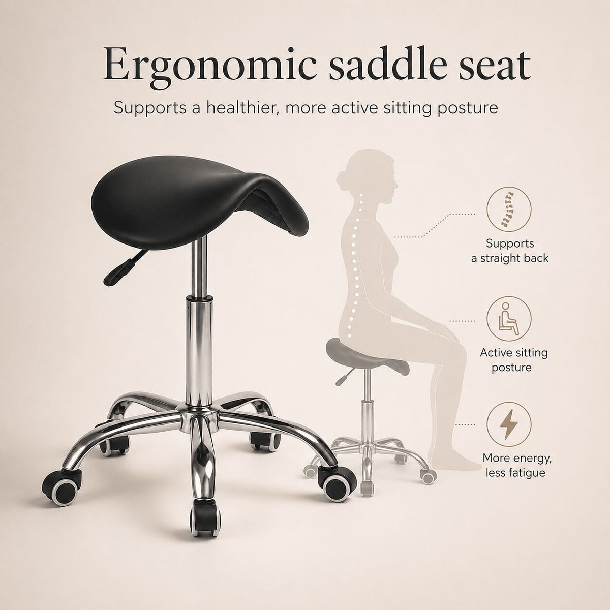 Zadelkruk ErgoBalance – Ergonomische zadelkruk, Verstelbaar en Wendbaar en tot 130kg detail (2)