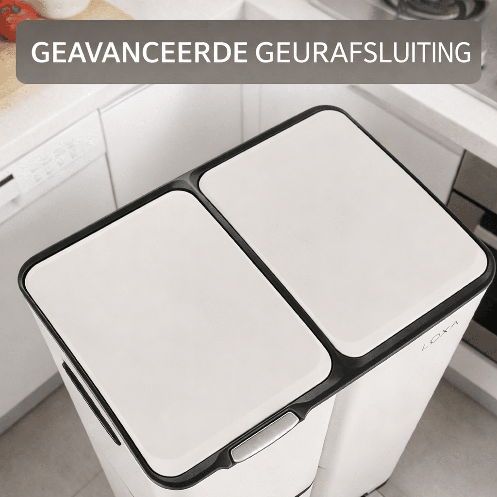 pedaal prullenbak 60 liter crème met afvalscheiding (1)